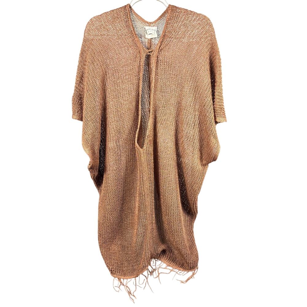 Giada Forte Italy 100% Linen Open Knit Shrug Fringe Copper Brown Size 0 Festival